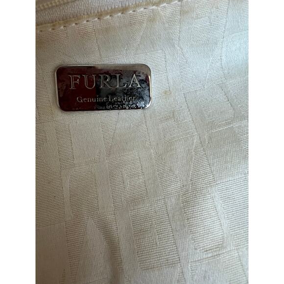 FURLA Ruched White X-Large Leather Shoulder Bag Purse Tote - Picture 11 of 15